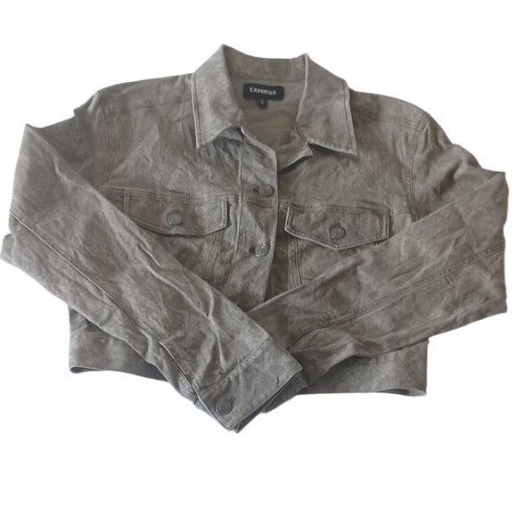 Express Crop Reptile Print Denim Jean Jacket - Picture 2 of 4